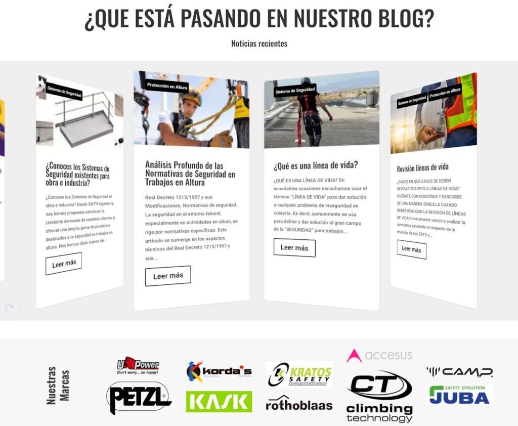 Web corporativa en WordPress para SWTH Ingeniería, especialistas en líneas de vida