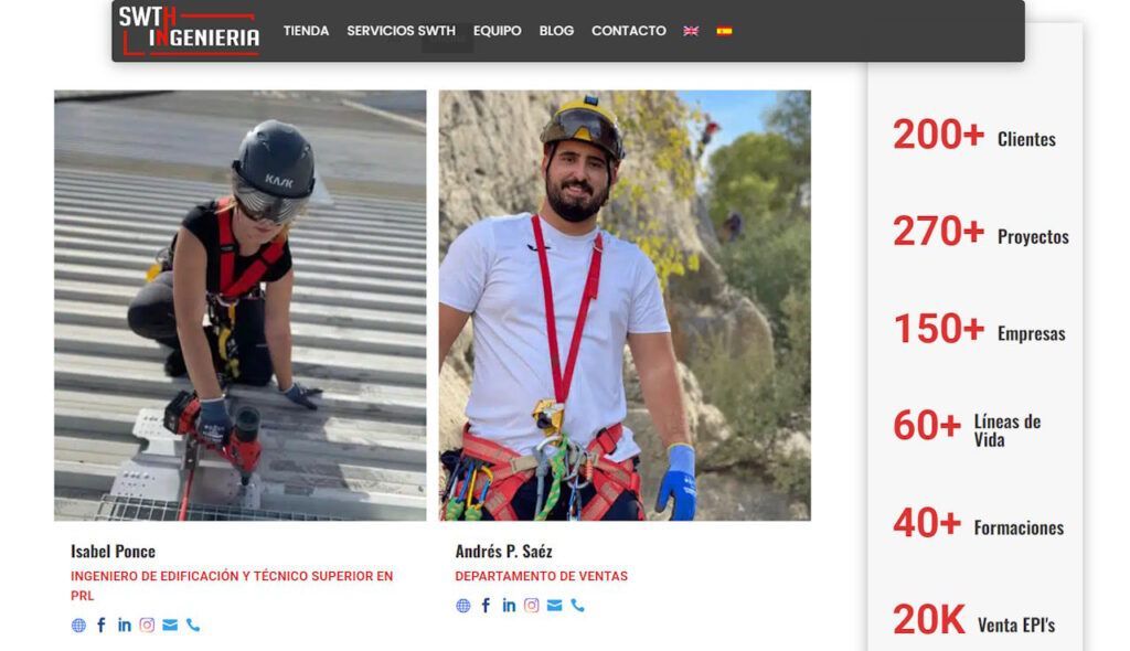 Web corporativa en WordPress para SWTH Ingeniería, especialistas en líneas de vida