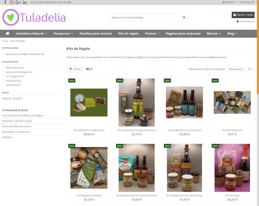 Tienda Online productos ecologicos con PrestaShop y Blog Profesional WordPress, TuladeliaEco.es