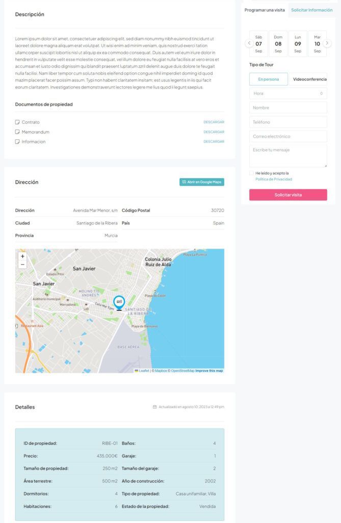 Web Inmobiliaria Real Estate Mar Menor, venta y alquiler casas en WordPress en 3 idiomas.