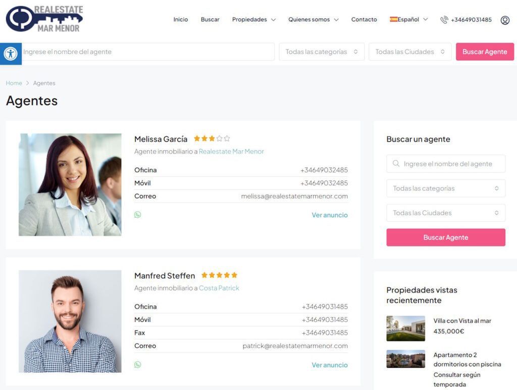 Web Inmobiliaria Real Estate Mar Menor, venta y alquiler casas en WordPress en 3 idiomas.