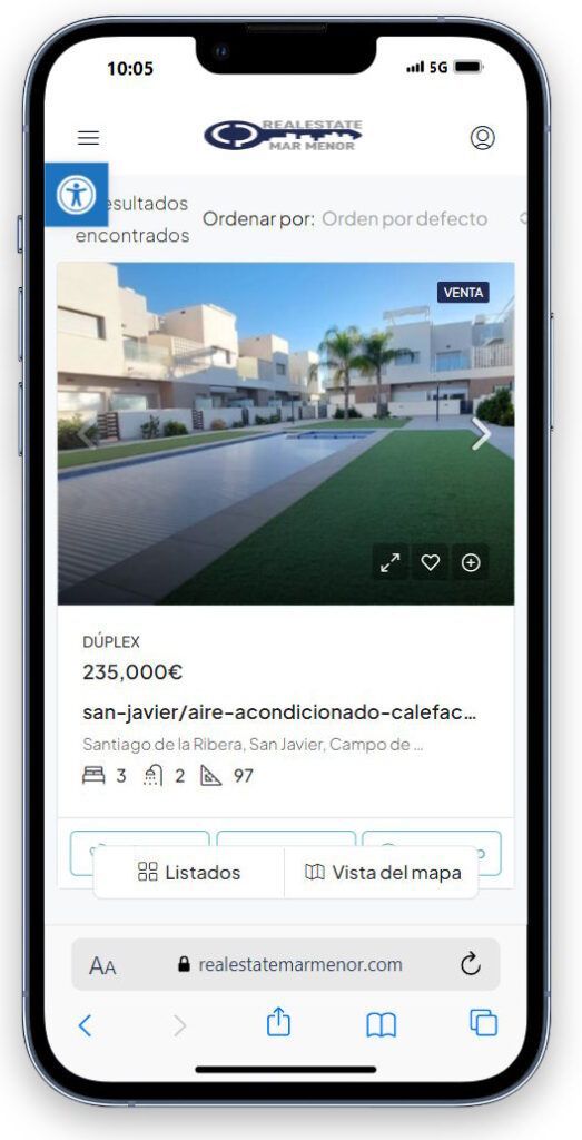 Web Inmobiliaria Real Estate Mar Menor, venta y alquiler casas en WordPress en 3 idiomas.